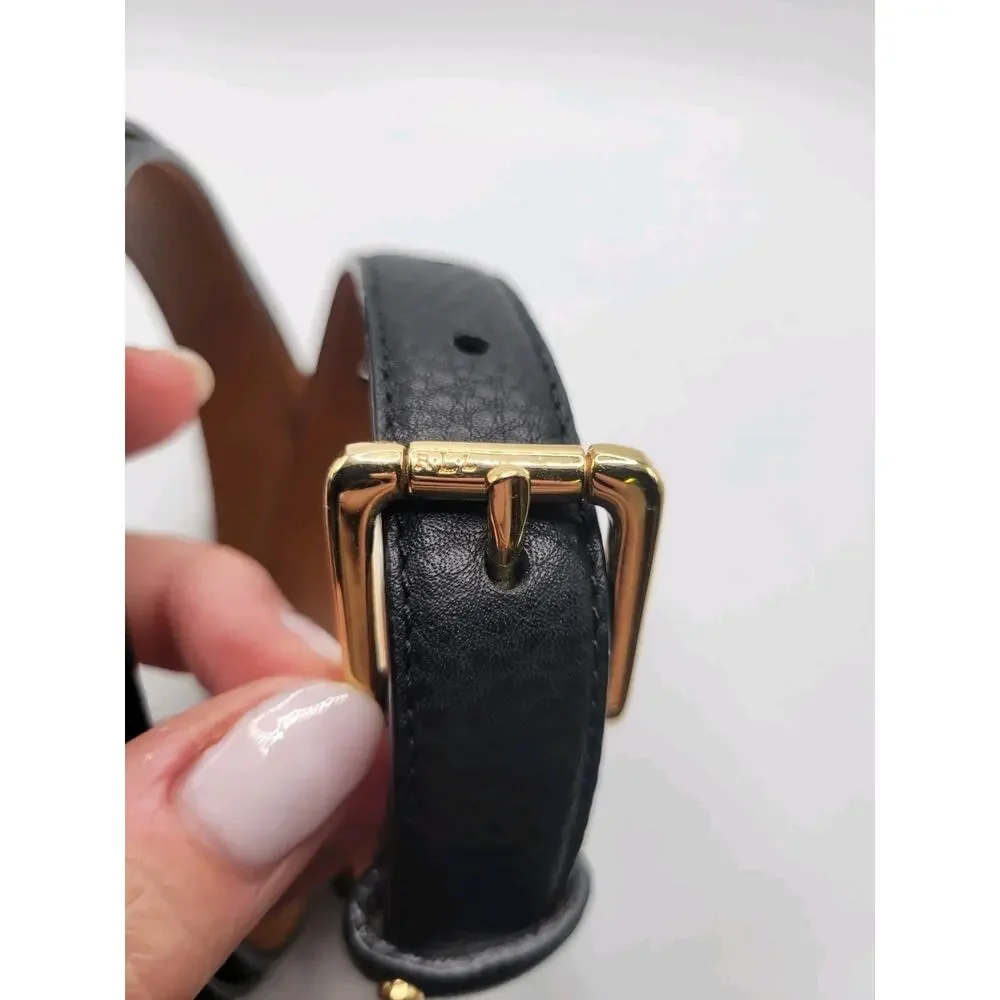 Ralph Lauren Pebbled Leather Black L Leather Brass Waist 38